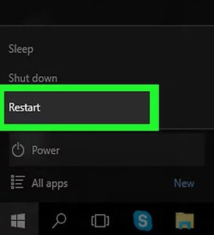 انتخاب گزینه "restart"